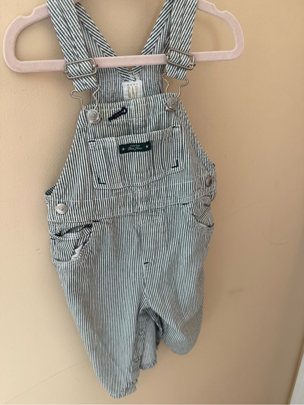 Baby Gap baby boy vintage green stripe overalls 6-12 months